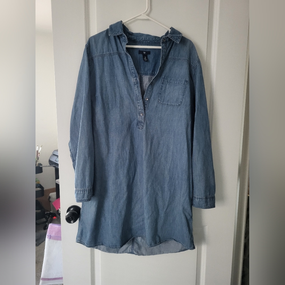 GAP Blue Denim Shirt Dress with Button Front
